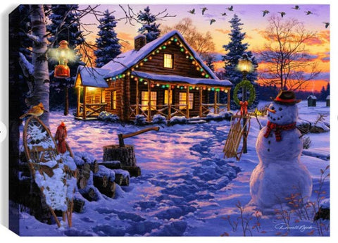 GD0103-LED Canvas : Log Cabin Xmas
