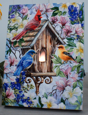 GD0117-LED Canvas : BIRDS Spring Birdhouse