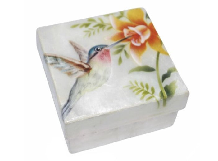 KU0162 - Capiz Box : Hummingbird with Flower