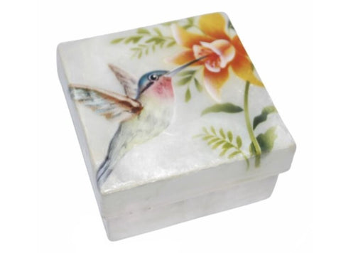 KU0162 - Capiz Box : Hummingbird with Flower