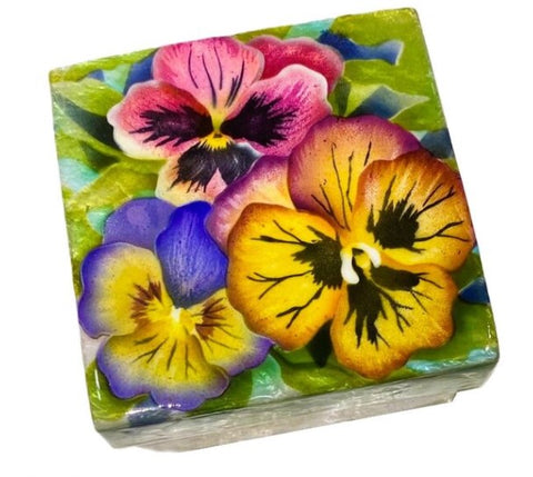 KU0165 - Capiz Box : Multicolor Pansies