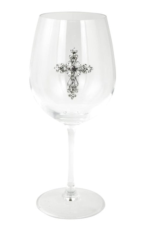 TS0059-Wine Glass : Cross W/ Crystals