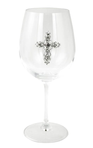 TS0059-Wine Glass : Cross W/ Crystals